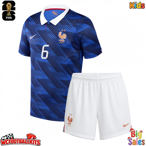 France Eduardo Camavinga #6 Replica Home Stadium Kit for Kids World Cup 2026 Short Sleeve (+ pants)